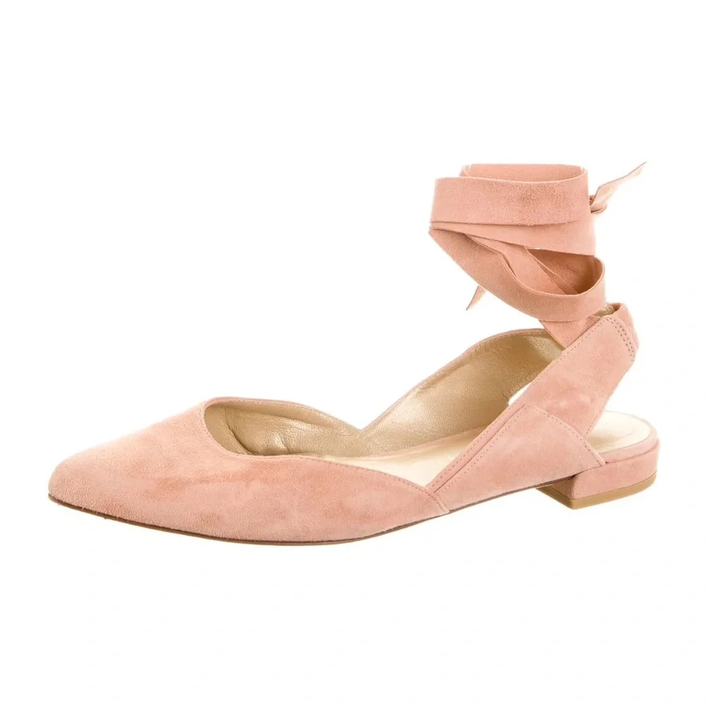 Stuart Weitzman Pink Suede Flats with Bow - Picture 6 of 6